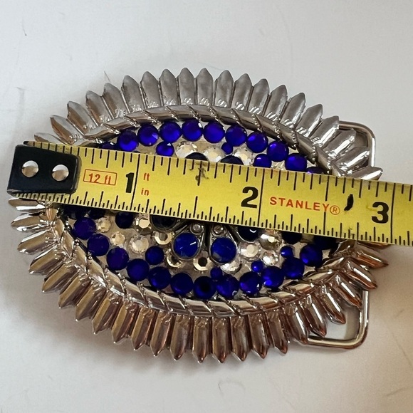 Blue Rhinestone Belt Buckle Western Statement Piece Coastal Cowgirl Rodeo Queen - Picture 6 of 7